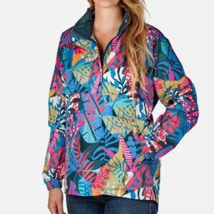 Lauren James Colorful Leaf Tropical Print Hooded Anorak Lightweight Rain Jacket